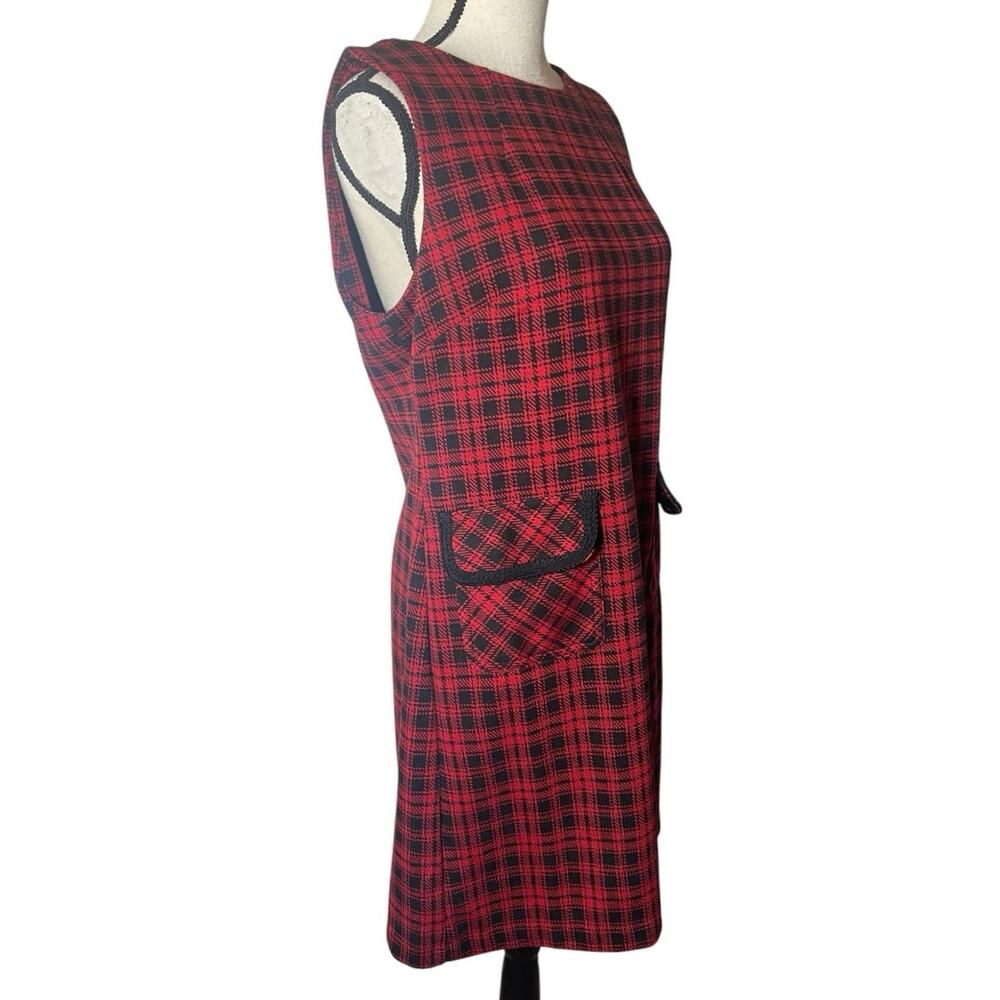 Tommy Hilfiger Women 10 Red Black Tartan Plaid Jumper Dress Preppy Dark Academia - Picture 6 of 13